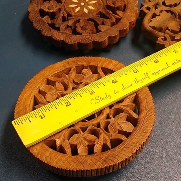 Set of Three Carved Wooden Trivets - Picture 8 of 9